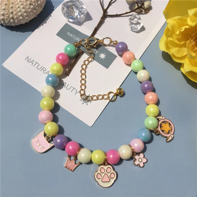 Fashion Pet Pearl Necklace Dog Collar Personalized Paw Pendant Pet Supplies Cat Dog Accessory