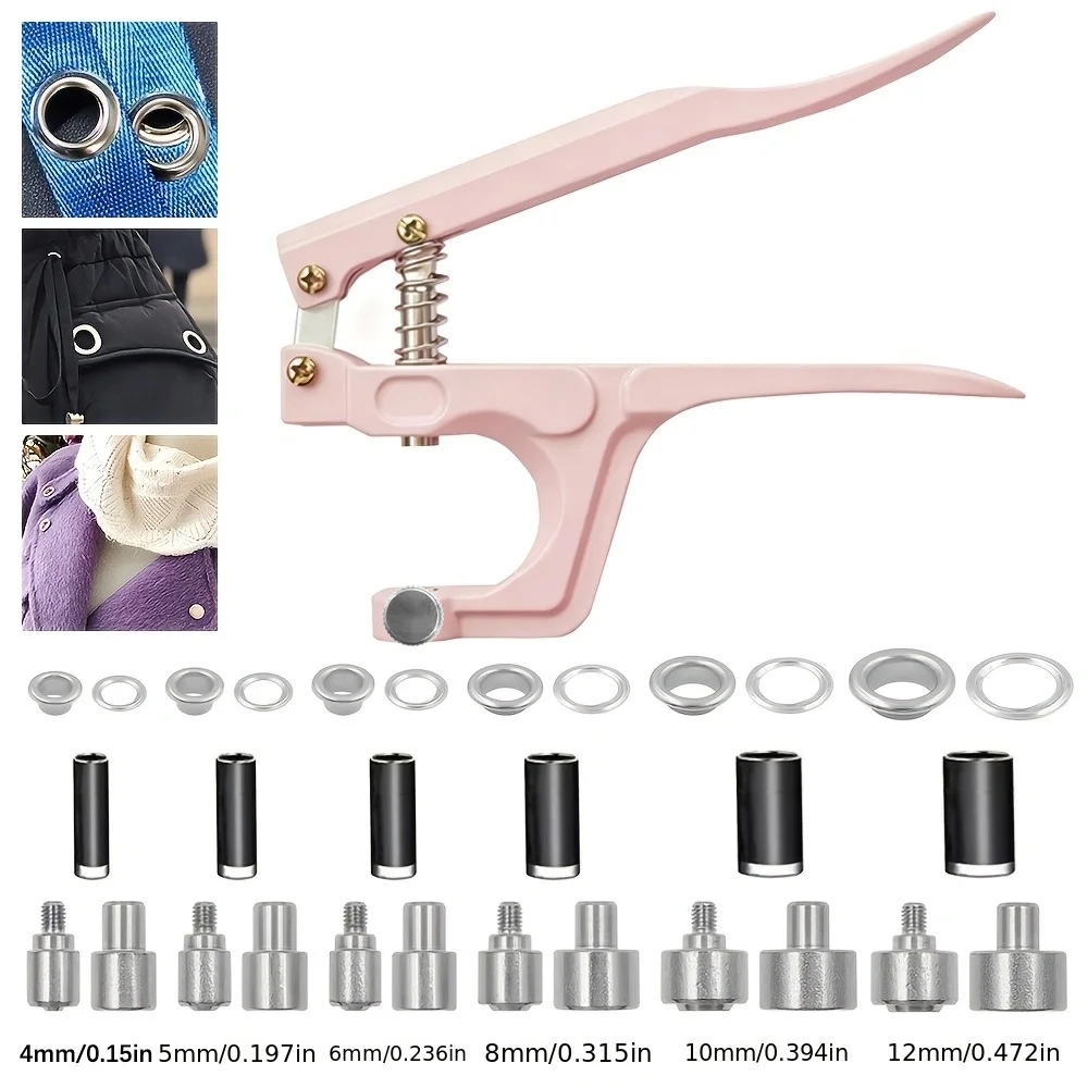 Kit de Perfuração de Ilhoses com Moldes Intercambiáveis, 500 Conjuntos, Ferramenta Reforçada com Ilhoses Metálicos de Diferentes Tamanhos e Grampos de Rebitagem para Lona e Tecido