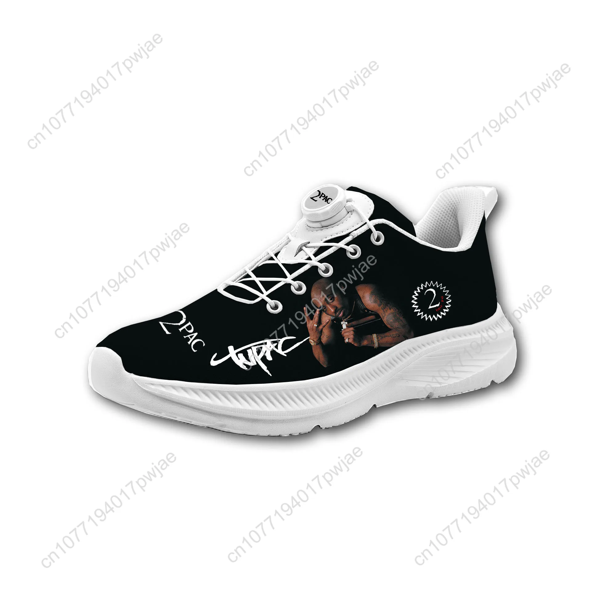 Tupac Rapper 2Pac Mens Womens Casual Hiking Shoes Laceless Rotating Button Sports Shoes lightweight Custom Sneaker view 3