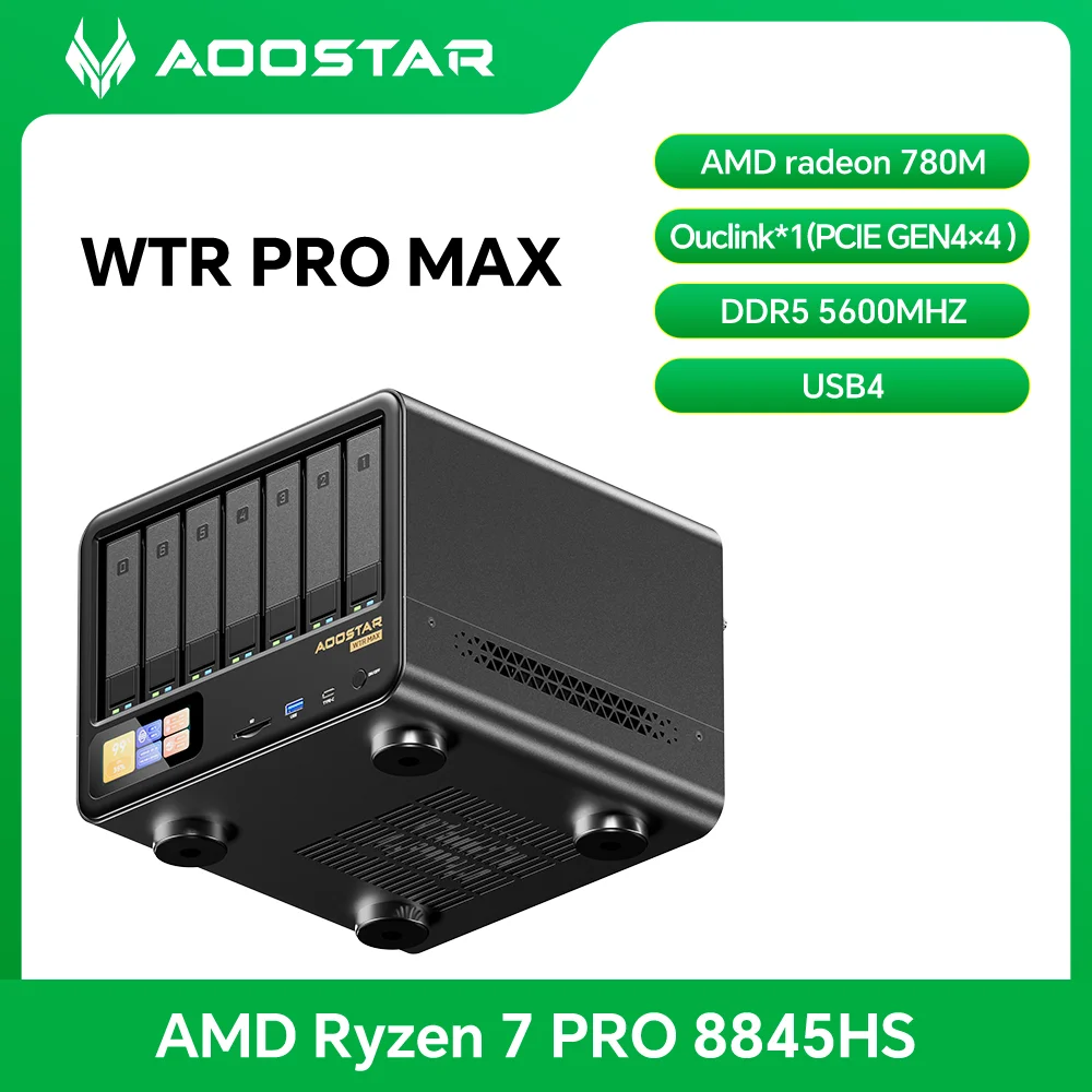 

Aoostar WTR MAX Mini PC 11-Bay NAS AMD Ryzen 7 PRO 8845HS Mini PC Desktop Home Network Storage Server Dual 2.5G ECC memory