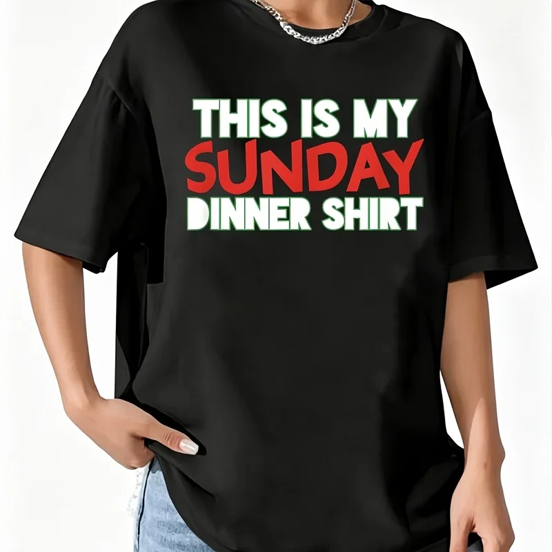 This Is My Sunday Dinner Women's 100% Cotton T-Shirt Fun Print Short Sleeve Top Casual Round Neck Tee S-5Xl