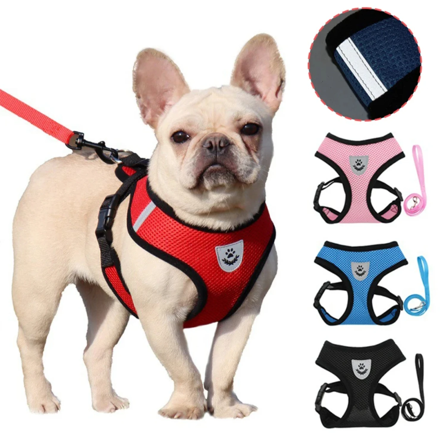 Nylon Adjustable Dog Harness Reflective Soft Breathable  Pull Dog Harness Vest Pet Harness and Leash  Walking Pet Supplies