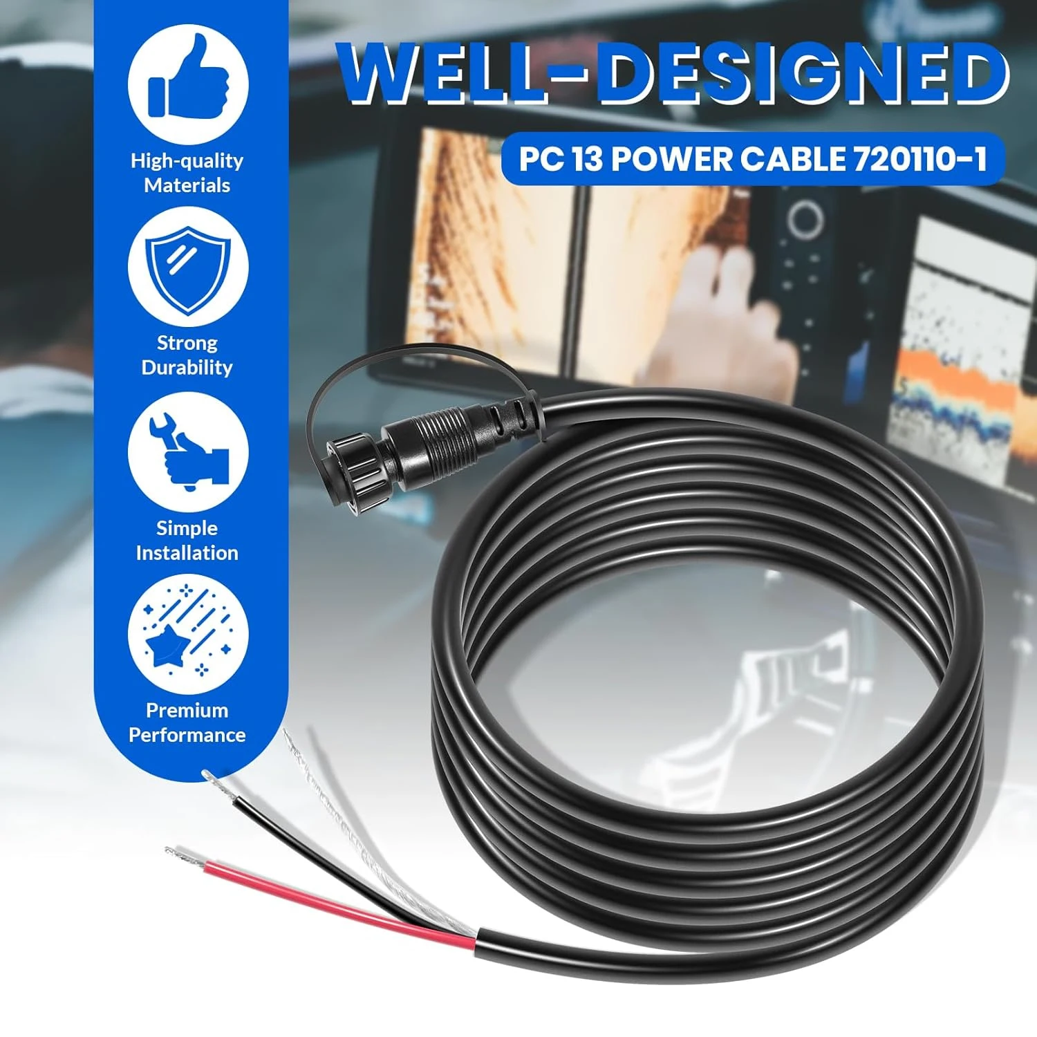 

Кабель питания PC 13, морской номинальный с разъемом с поворотным замком (10 футов) # 720110-1 для Humminbird, для APEX, XPLORE, MEGA Live Imaging