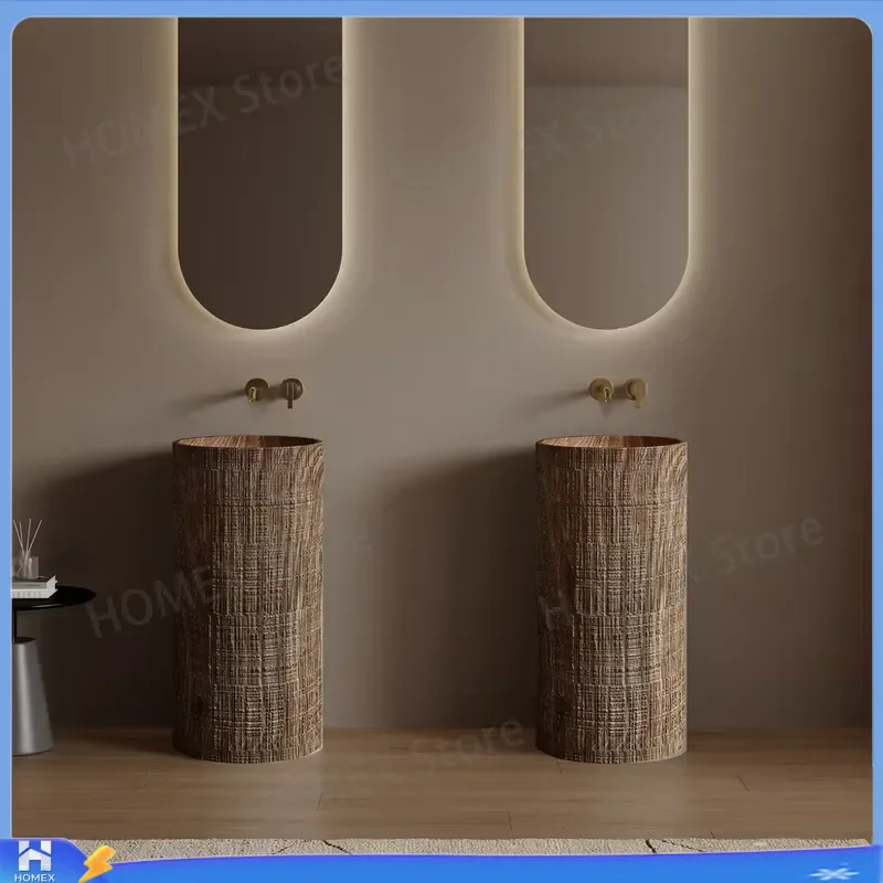 Modern Floor Standing Wash Basin Artificial Stone Freestanding Bathroom Sink Pedestal Lavabo Vanity Unit Solid Surface Hand