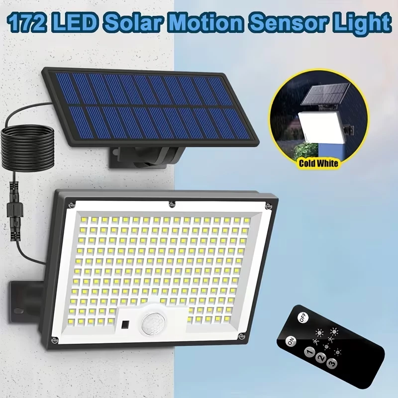 Outdoor Solar Flood Light, 172 LED Motion Sensor Security Lamp, Waterproof Solar Powered Light with 3 Modes for Patio, Garage