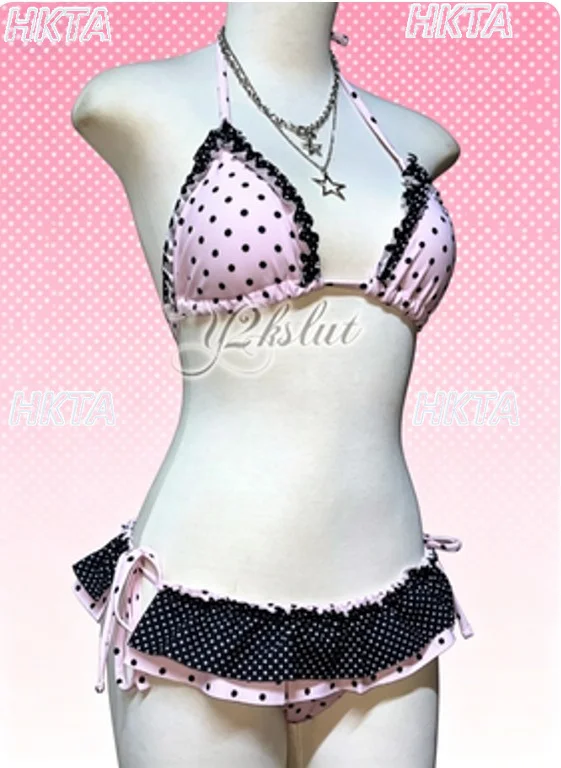 2026 Summer New Sweet Sexy Two-piece Swimsuit 2 Pieces Set Spicy Girls Y2k Ruffle Polka Dot Beach Vacation Bikini Bra Set Women