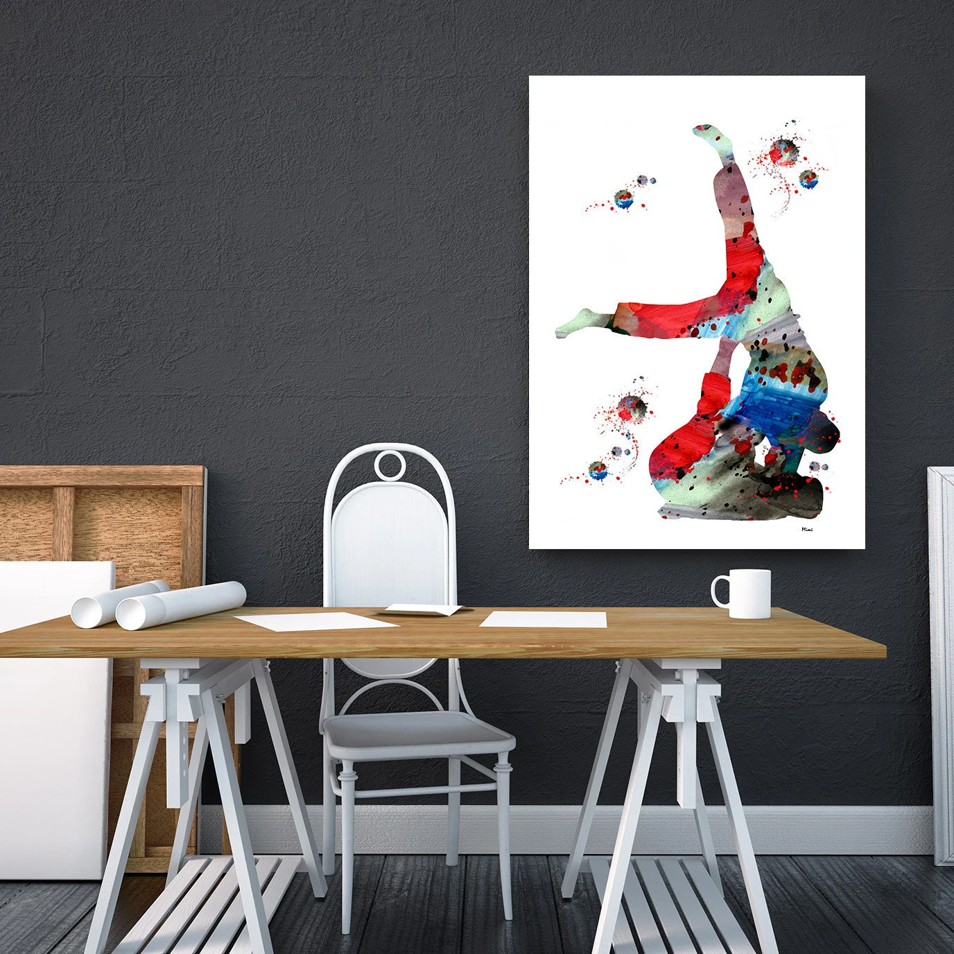 Judo Wrestling Watercolor Print Sport Canvas Painting Poster Home Decor Wall Art Picture for Living Room Bedroom Frameless