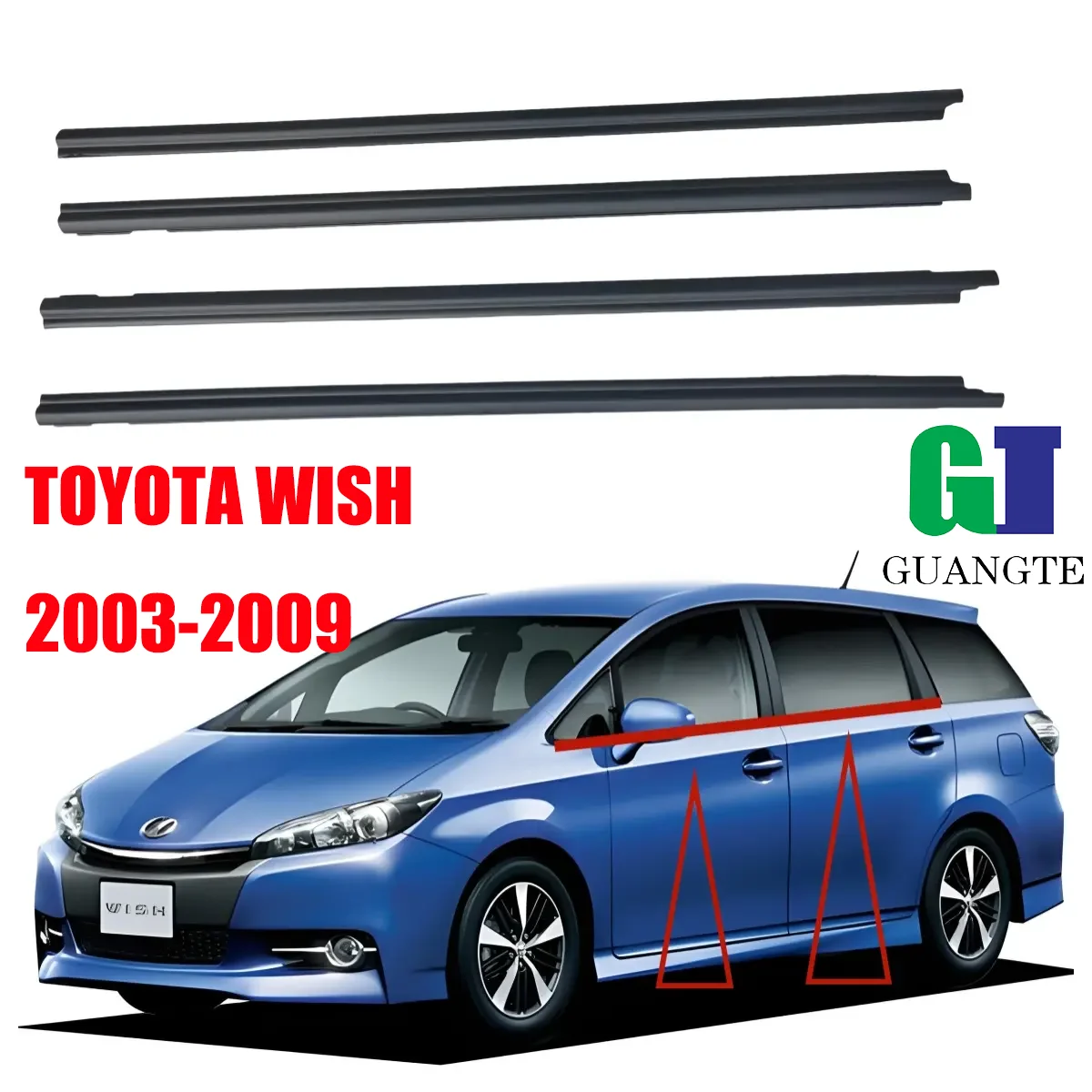 

Car rubber Weatherstrip Black Glass Window Molding Trim Seal Belt Compatible with Toyota Wish 2003-2009 75722-68011 75721-68011