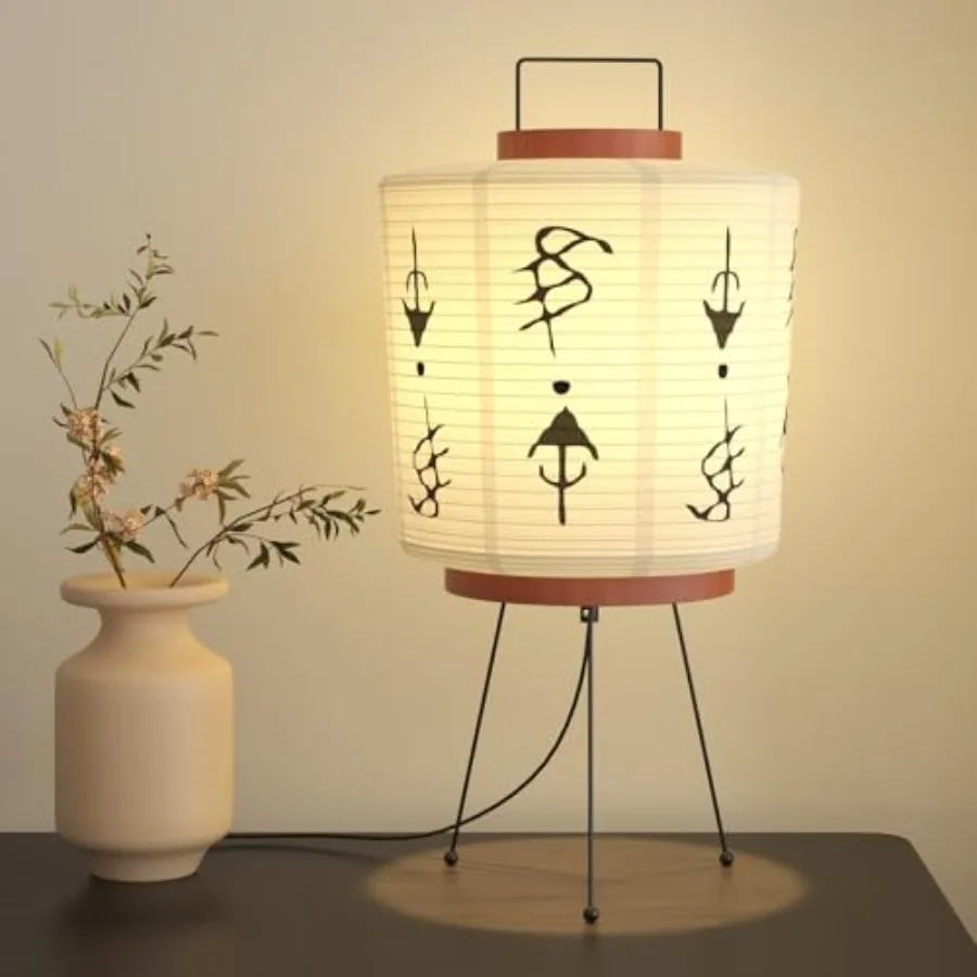 

Handmade Akari Table Lamp - Japanese Washi Paper Lantern - E26 Socket with Inline Cord Switch - 3 Color Temperature Bulb Includ