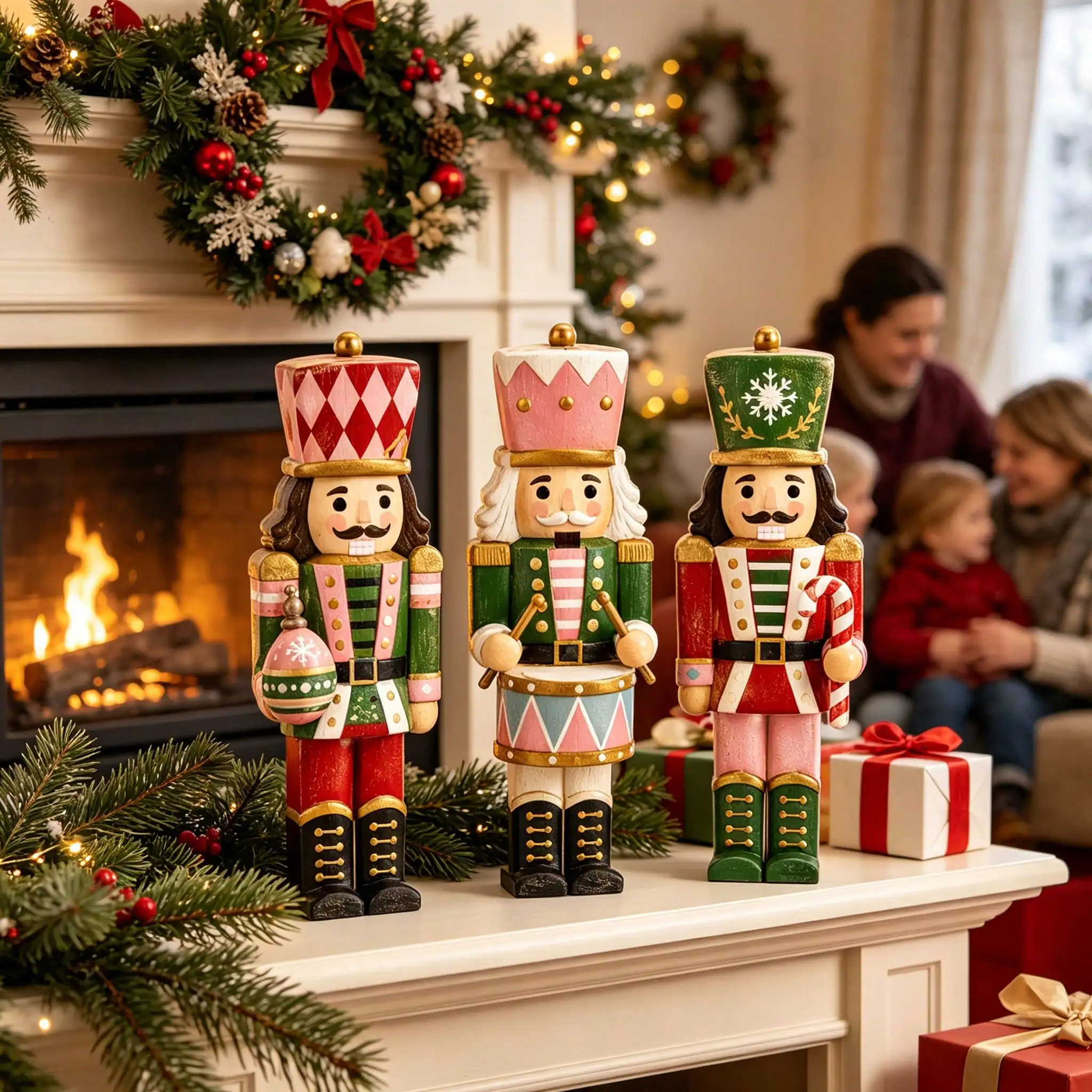 3-Piece Independent Christmas Wooden Table Decor, With Christmas Ball Drum, Candy Bar, Soft And Rustic Farmhouse Style Multi-Layer Tray Decoration, Classic Christmas Flower Center Decoration Brand, Suitable For The Porch, Dining Table, Layered Tray