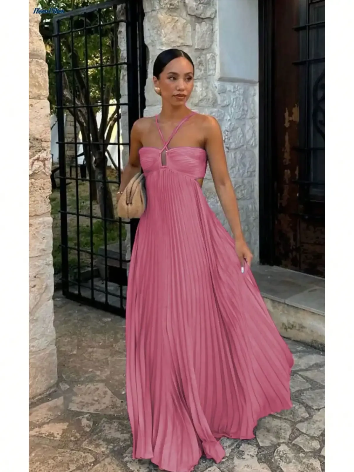 

Women Spaghetti Strap Pleated Maxi Dress Flowy Beach Sundress