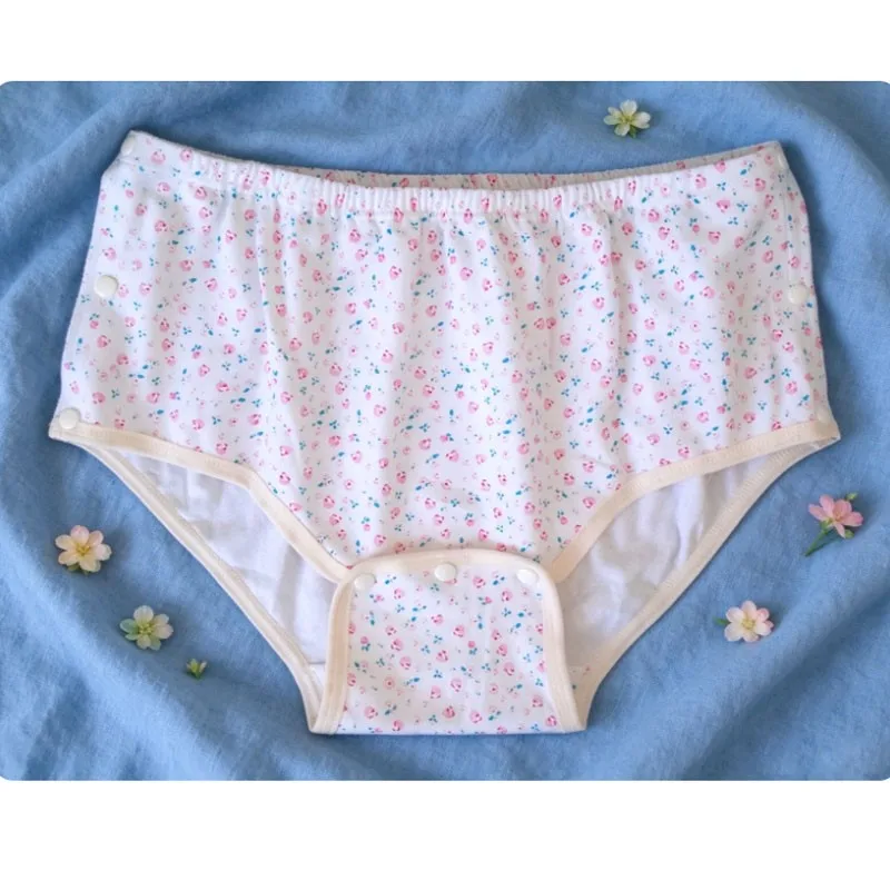 Pure Cotton Printed Pattern Adult Panties Snap Printing Underwear ABDL Diaper Pants Loose Soft Comfortable Home Briefs