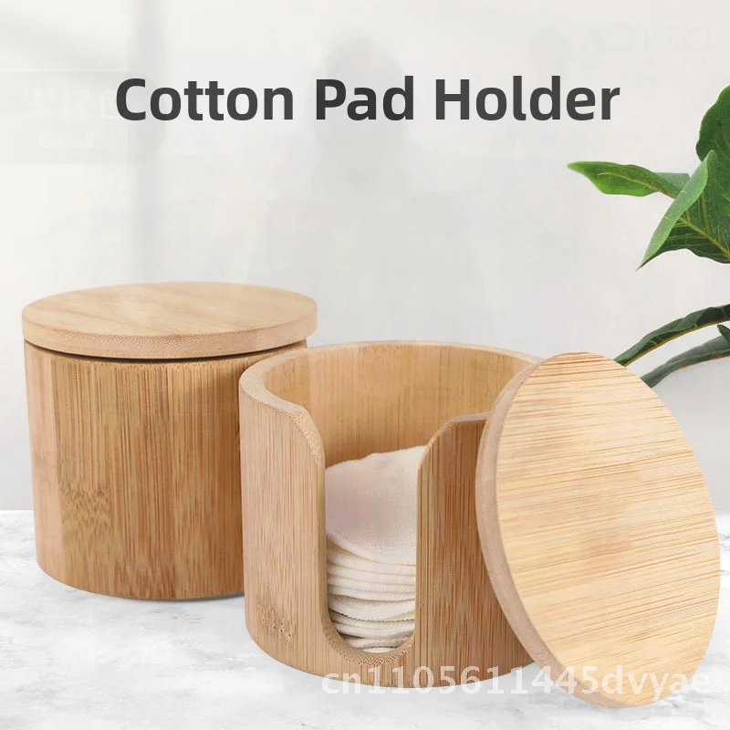 Tarro cilíndrico de bambú, caja de almacenamiento de algodón para cosméticos, tubo removedor de maquillaje minimalista moderno, organizador de joyas, Color Bambú Natural
