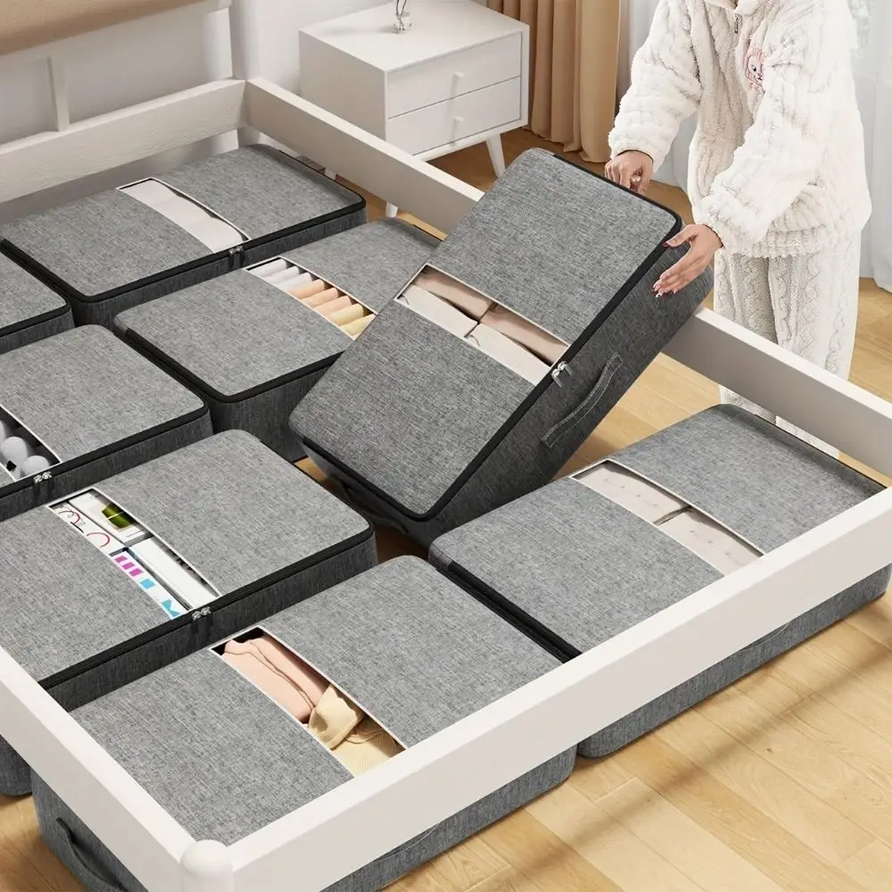Non-woven Fabric Under Bed Storage Bag Large Capacity Folding Quilt Storage Bag with Zipper Space Saving Clothing Storage Bag