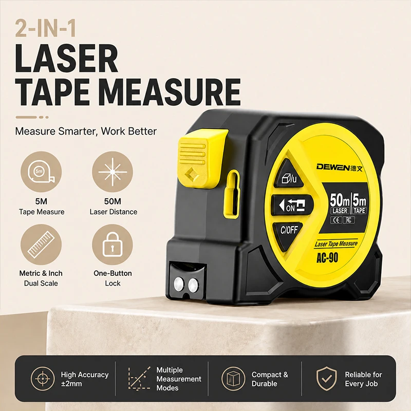 

Precision 2 in 1 Laser Measuring Tape Digital Display Distance Meter Rubber Armor Shock-Resistant Laser Ruler Tool