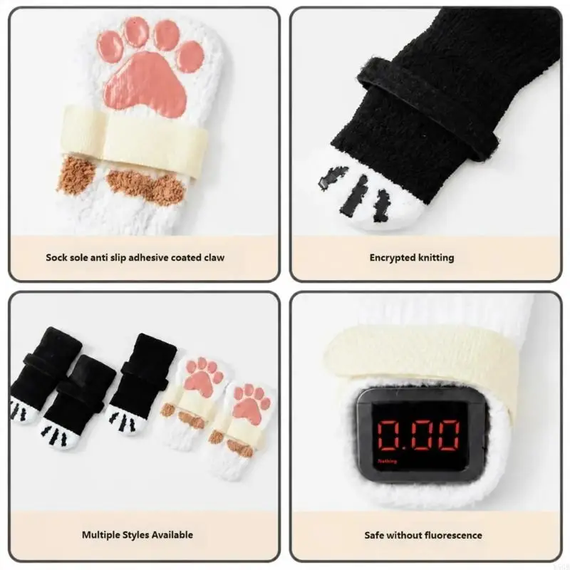 Dog Antislip Socks for Small and Dogs, Pet Paws Grip Socks with Stayon Belt, Set of 4 for Indoor Floor Use Y5GB view 5