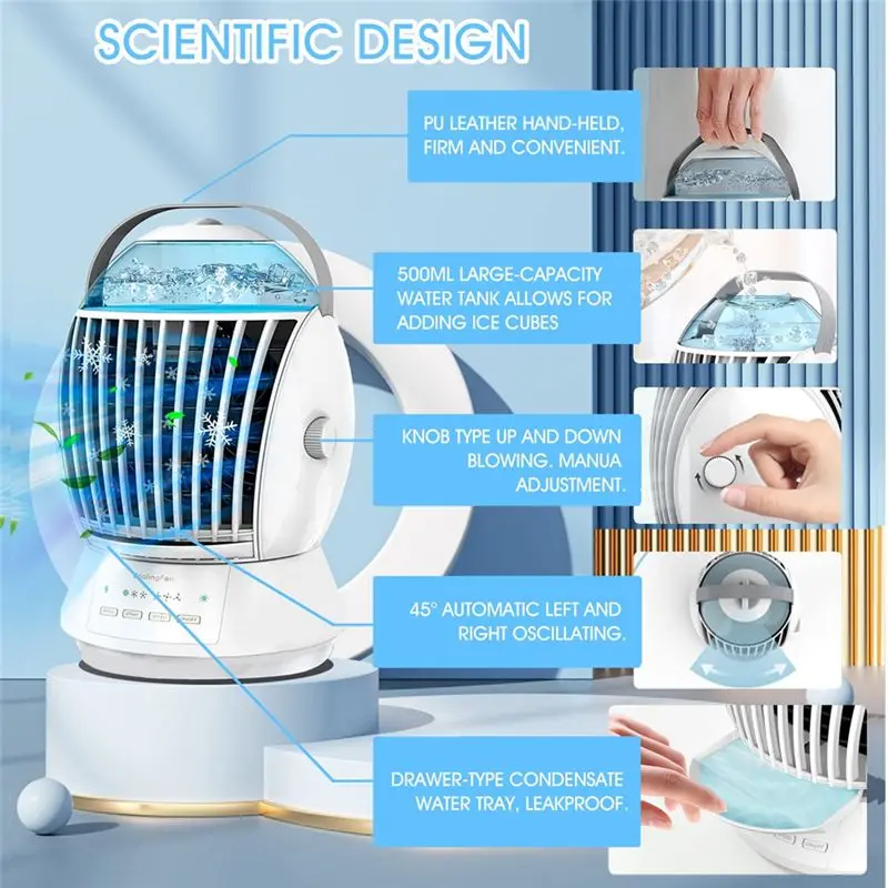 

(ABJZ) Портативный кондиционер-вентилятор, электрический испарительный охладитель воздуха, настольный вентилятор с функцией увлажнителя для помещений