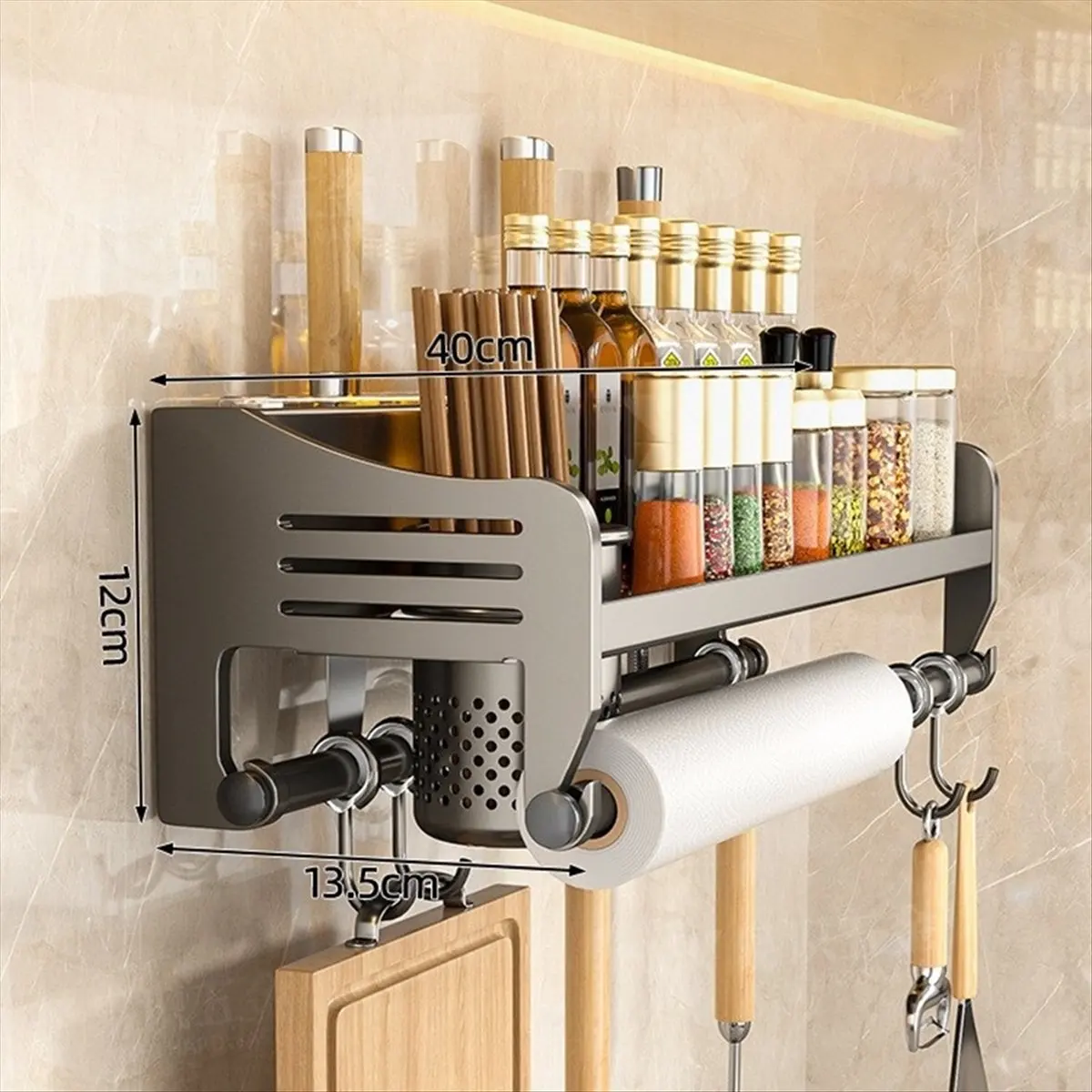2026 NEW Wall-Mounted Kitchen Organizer Spice Rack, Seasoning & Utensil Storage Holds Chopsticks, Knives, Spoons