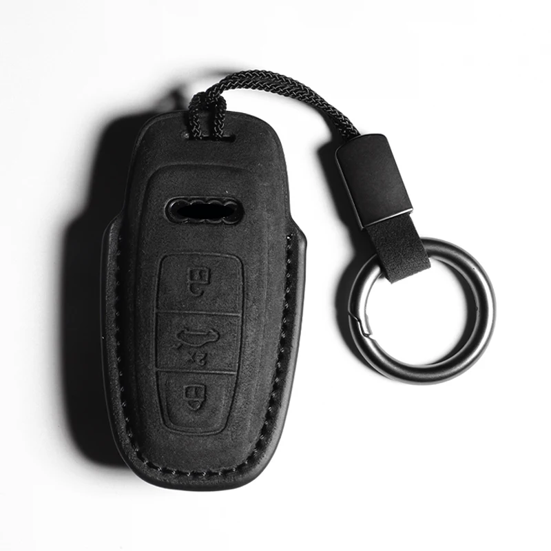 For Audi A6 A4 A5 A7 A8 C8 Q8 8S 8W Q7 B9 4M S5 S4 S7 D5 TT TTS TFSI E-Tron Leather Car Key Case Fob Keychain Suede Accessories