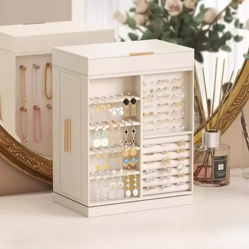 Luxury Jewelry Box 360 ° Rotating Base Ring Organizer Case Large Capacity Earring Gift Case Multifunctional Jewelry Display Box