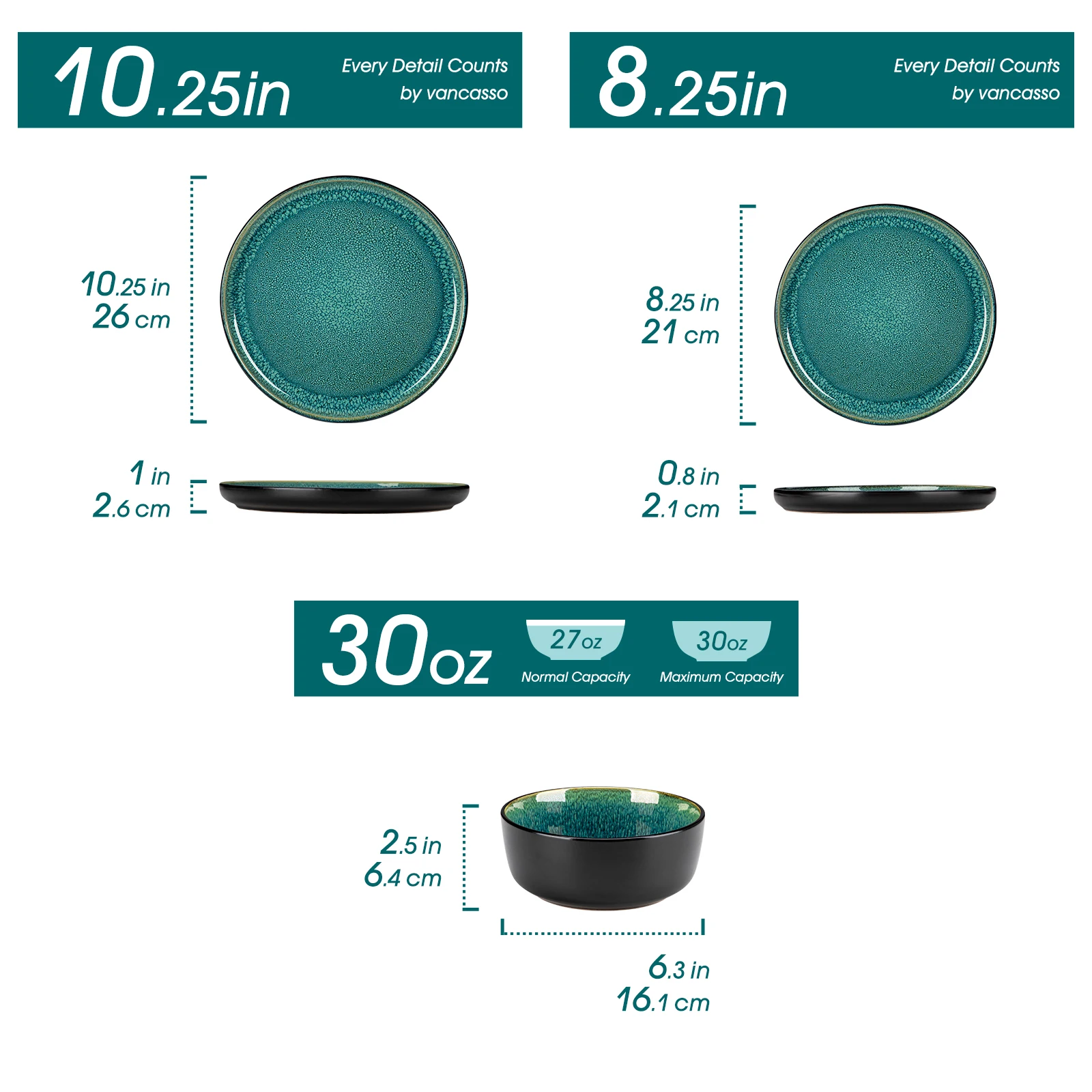 vancasso 18/36 Piece Green Reactive glaze Dinnerware Set Oven Safe Stoneware Set with 6PCS Dinner Plate/Dessert Plate/Bowl