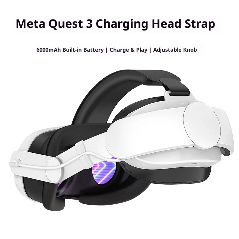 

6000mAh Battery Head Strap for Meta Quest 3 Quest 3S Adjustable Elite VR Headband Charging Support Accessories