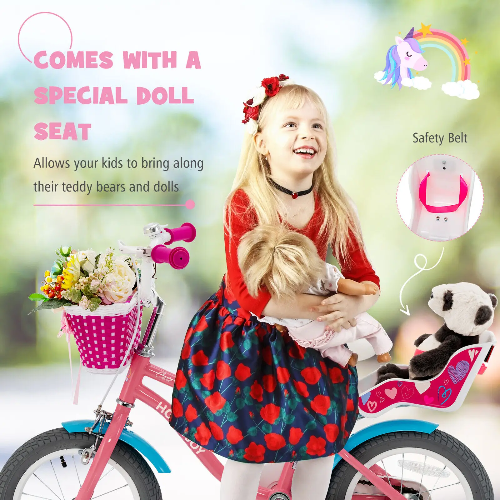 Babyjoy 14 Inches Kids Bicycle w/Training Wheels & Basket for Boys & Girls Age 3-5 Years