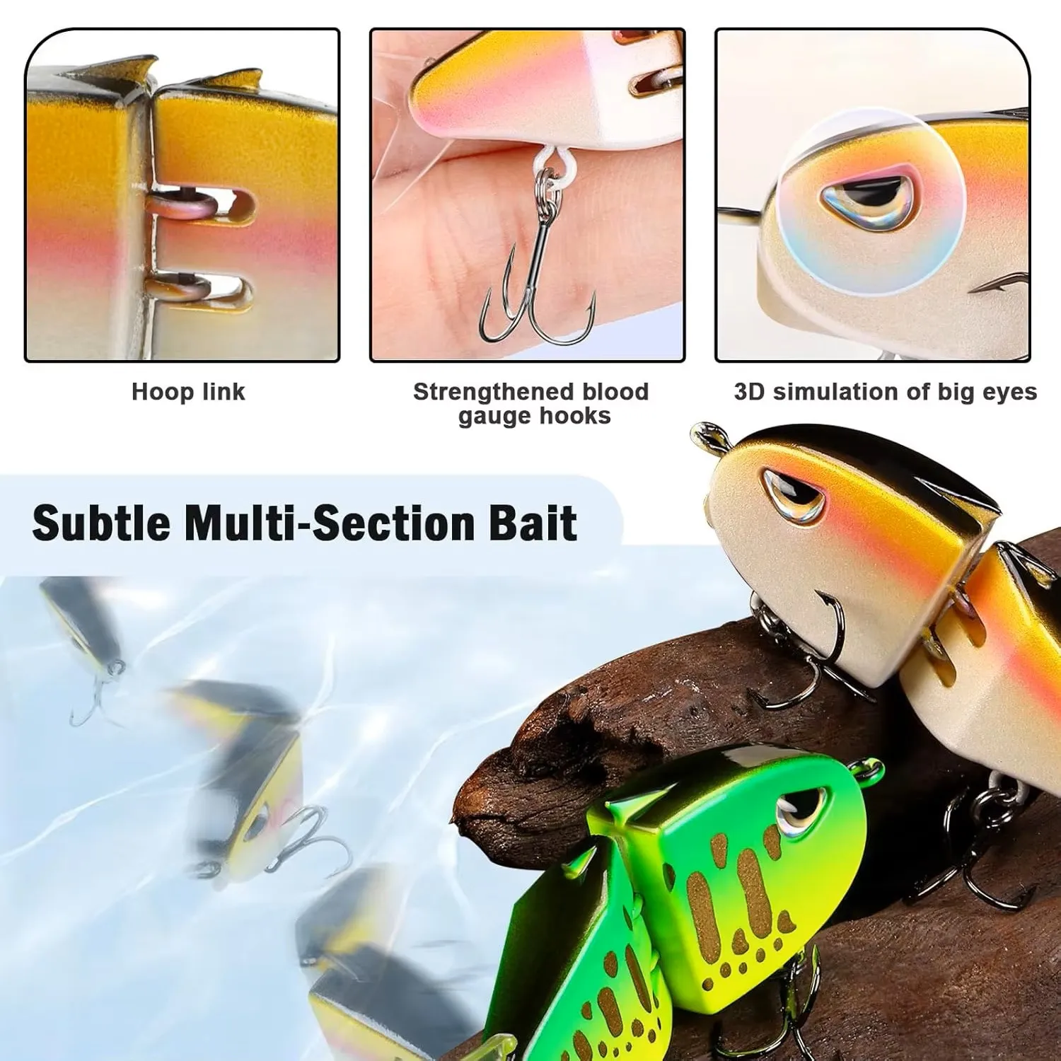 Glide Bait Fishing Lure Mini Swimbait Slow Sinking Wide S Motion Hard Lure 3D Eyes ABS for Bass Trout Predator Fishing