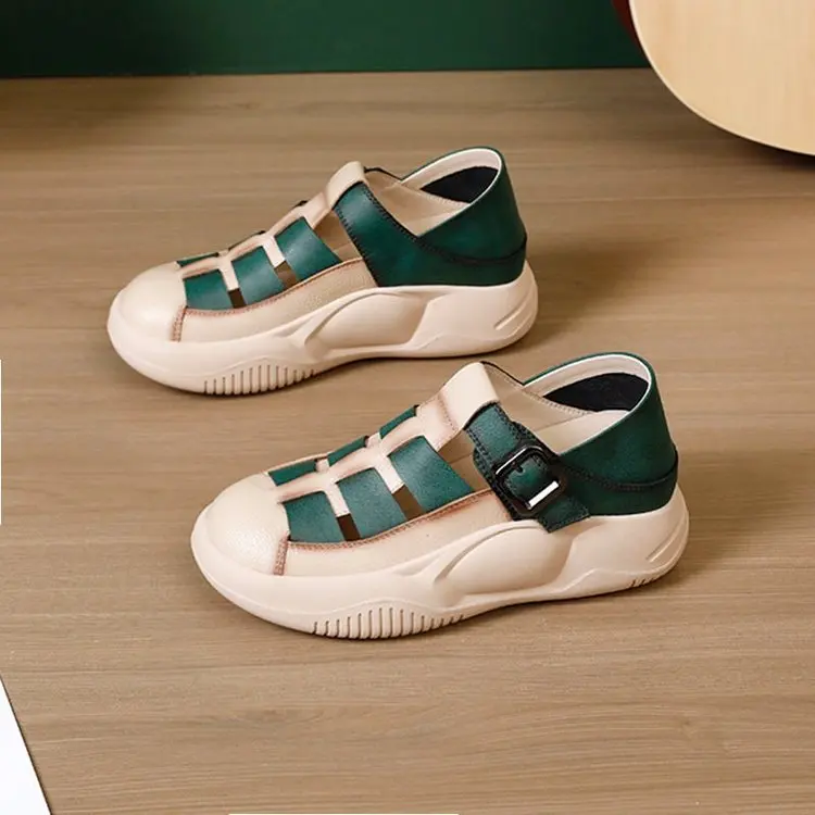 3cm Heels 2024 African Woman Shoe Chunky Sandals Classic Style Basketball Platform Hollow Round Toe 5cm Latest Burgundy Block Ca image 3