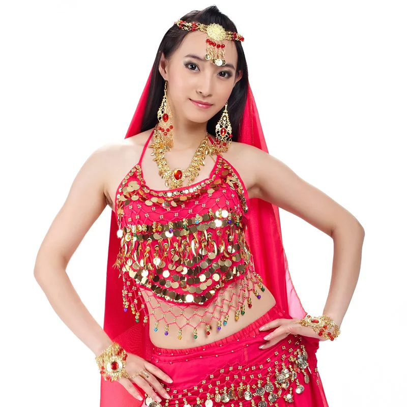 New Style Hot selling on Sale Cheap Coins Sexy Belly Dance Top Size Bra for Women Indian Dancing Coat 11 Colors Available