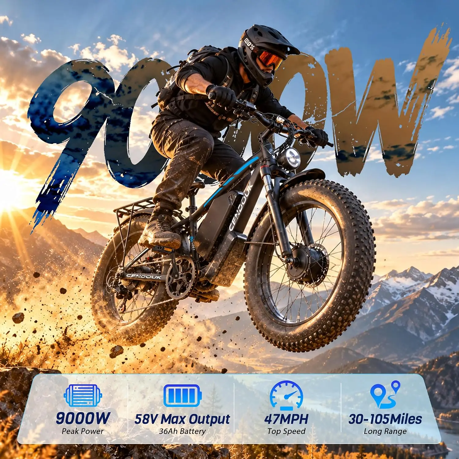 9000W Peak Dual Motor Electric Bike Adults 47MPH 58V 36AH 105 Miles 24