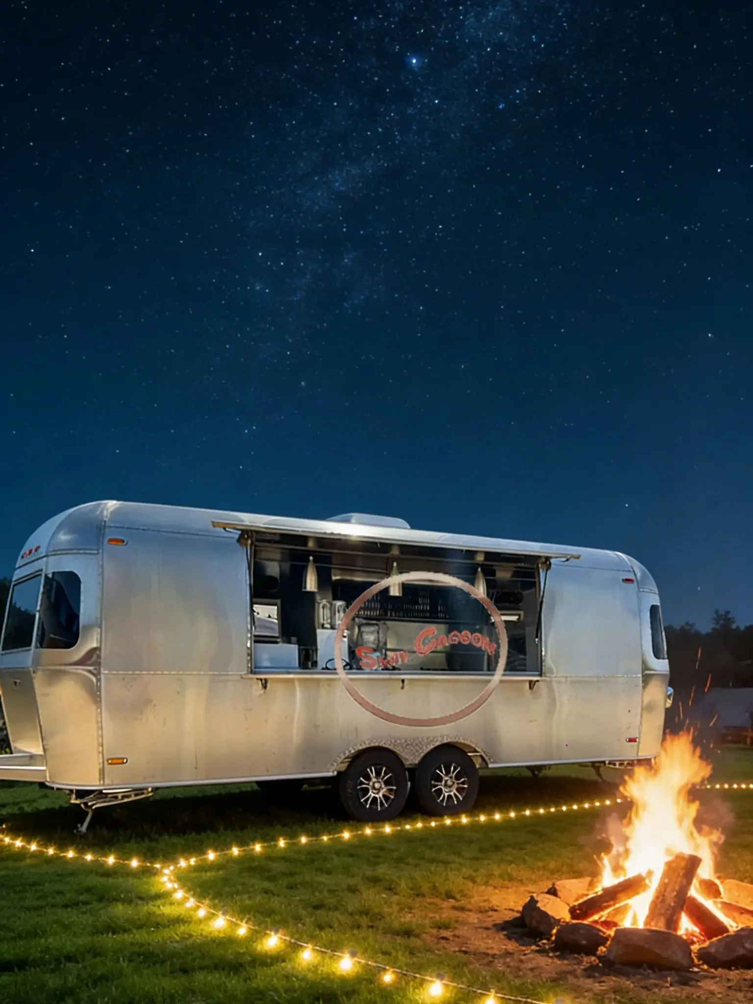 Outdoor Food Trailer Silver Stainless Steel Towable Structure Extra-Large Serving Window Side Mounted for Catering Business
