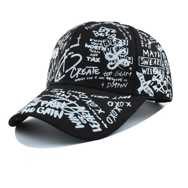 Hot Sale Fashion Graffiti Printing Tennis Caps Adjustable Letter Cool Hat Outdoor Cotton Shade Hat Men Women Summer Caps