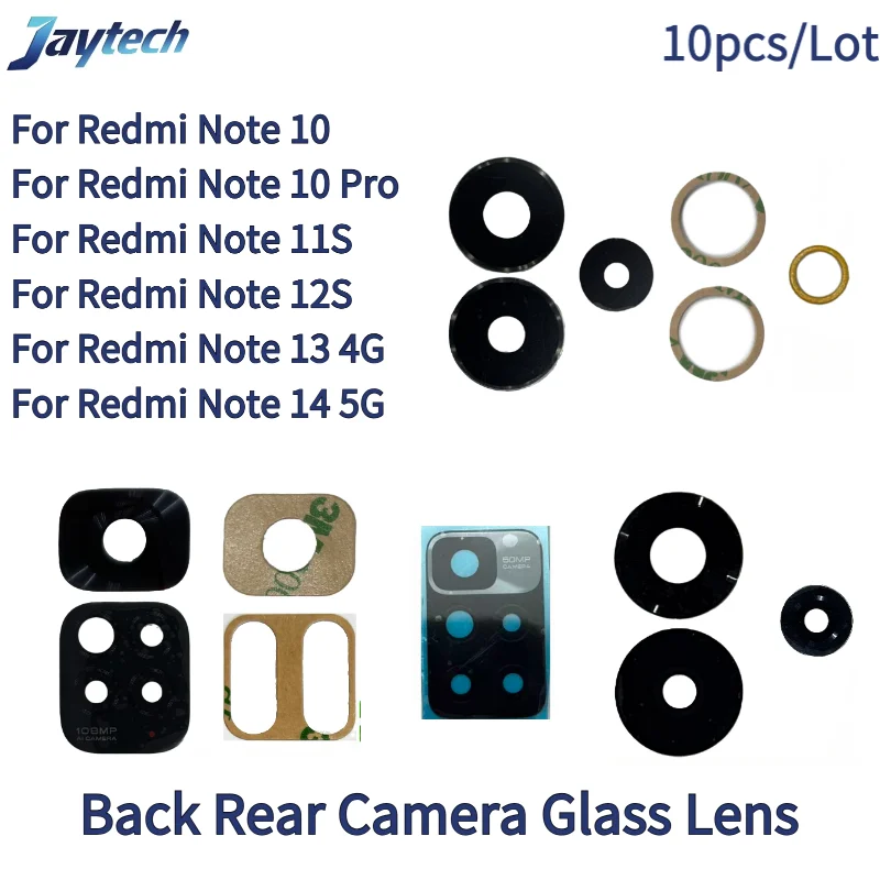 

10pcs/Lot Back Camera Glass Lens For Redmi Note 10 11S 12S 13 14 Pro 4G 5G Back camera glass with 3M Glue Sticker replacement
