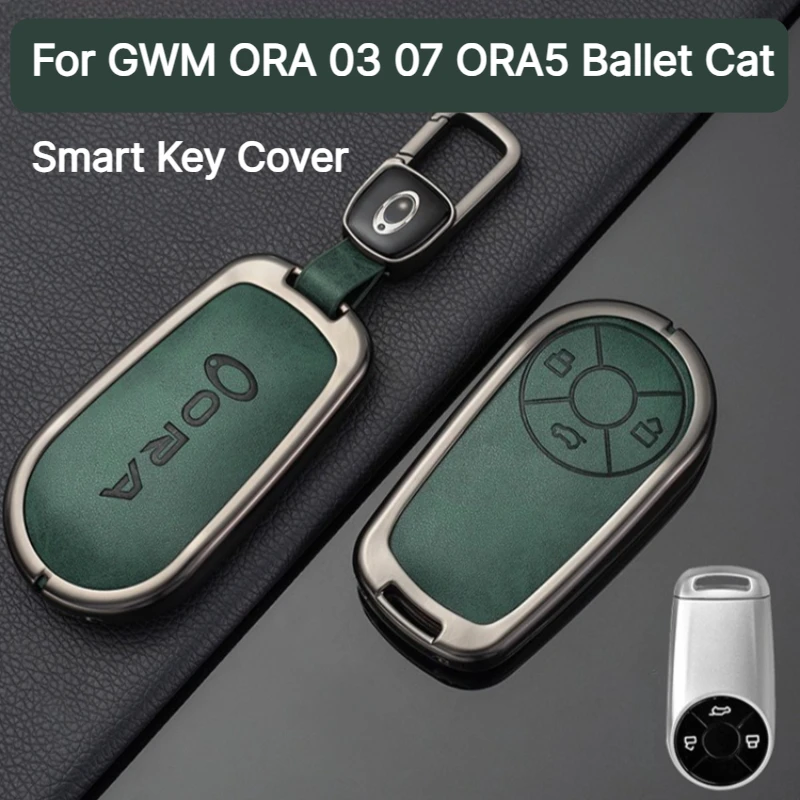 Für GWM ORA 03 Funky Cat 07 Lightning Cat Ballet Cat ORA 5 Autoschlüssel-Hülle aus Zinklegierung und Leder, Schlüsselschutzhülle