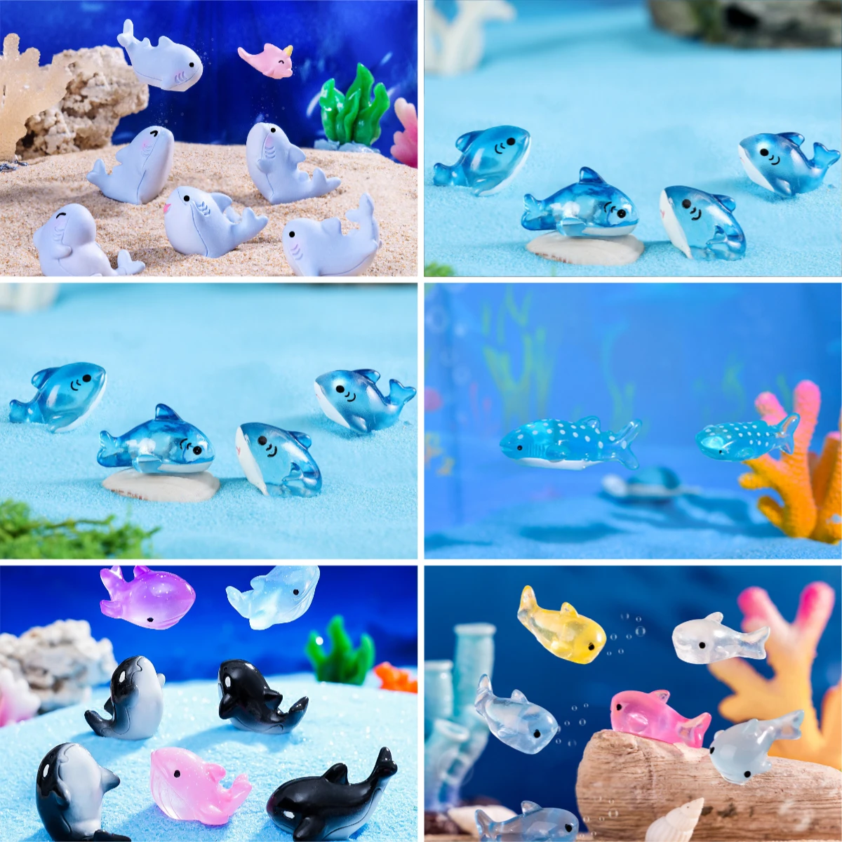 10pcs Cute Mini Cartoon Ocean Animal Shark Whale Conch Fish Dolphin 3D Resin DIY Keychain Accessories Dollhouse Decor