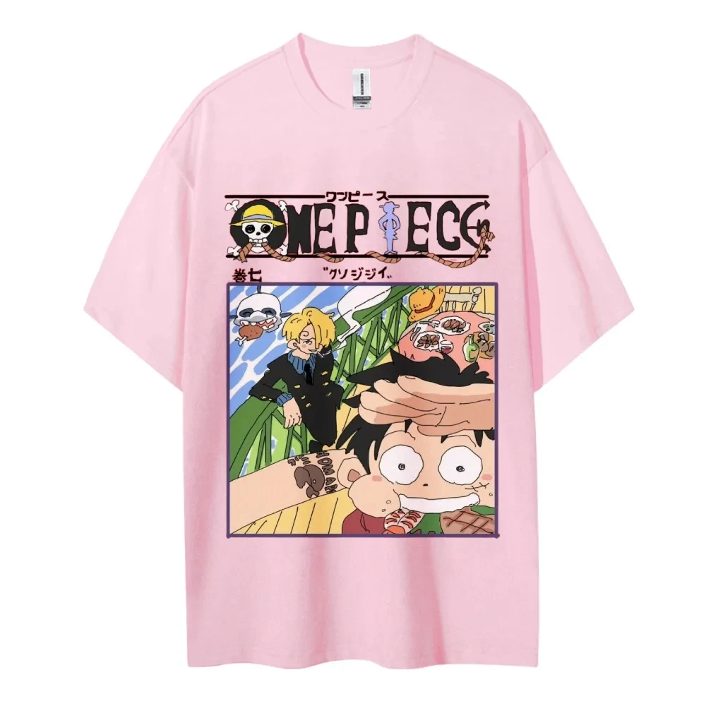 Oversized vintage uma peça masculina e feminina 2026 novo anime impresso americano na moda casual pai criança manga curta camiseta