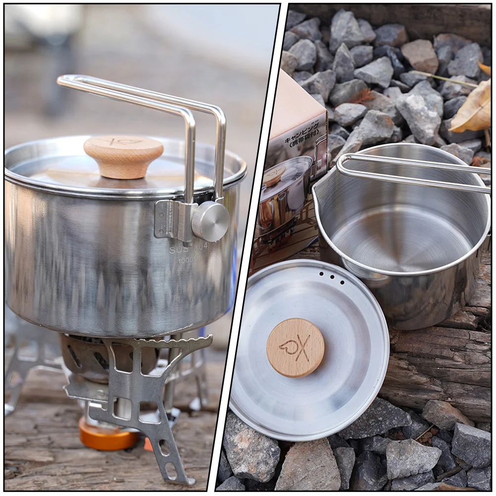 

Portable Stainless Steel Outdoor Pot For Camping Hiking Picnic Lightweight Durable Cookware Set Easy Carry Space Saving Noodles