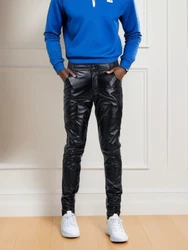 Spring and summer light and thin men's black leather pants, suitable for daily business and leisure men's pants