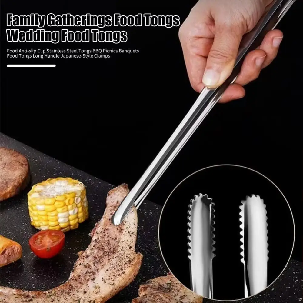 

3pcs 304 Stainless Steel Barbecue Tongs Heat Resistant Corrosion-resistant Food Tongs Non-Stick Non-slip Bread Tongs