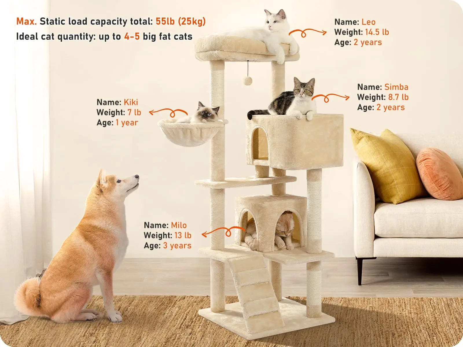 Cat Tree for Indoor Cats, 56.3