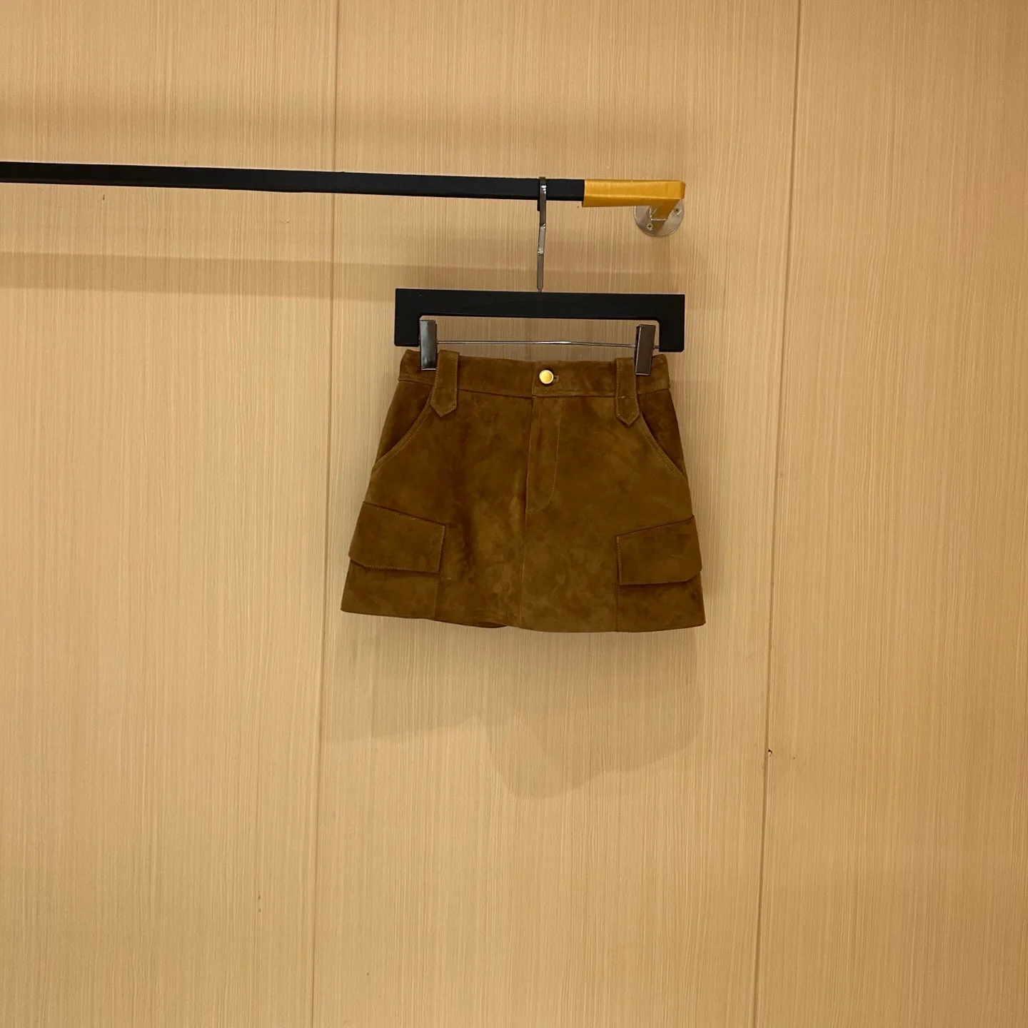 

High Quality Vintage Brown Genuine Leather Skirt Fashion Pocket Slim Mini Sheepskin Suede Black Skirts