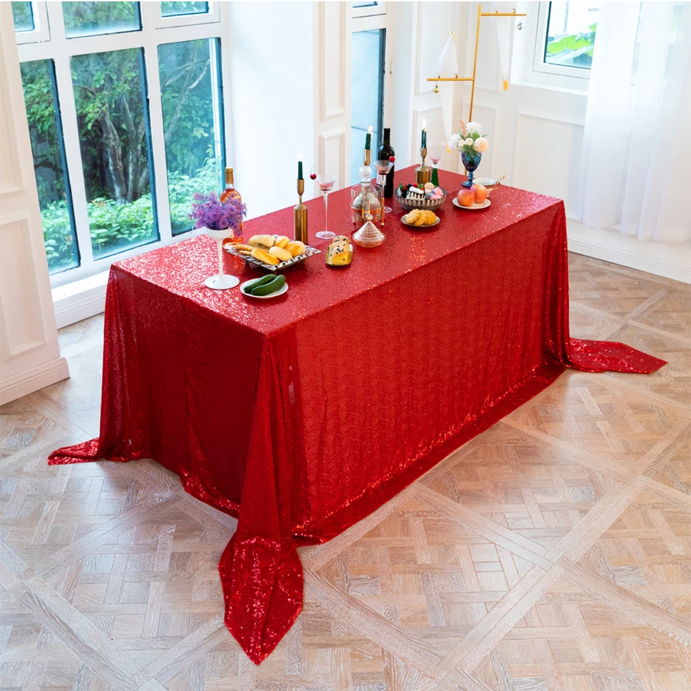 

Paillette Embroidered Tablecloth Red Sequined Wedding Party Table Decoration Stylish Table Cover for Buffet Dessert Display
