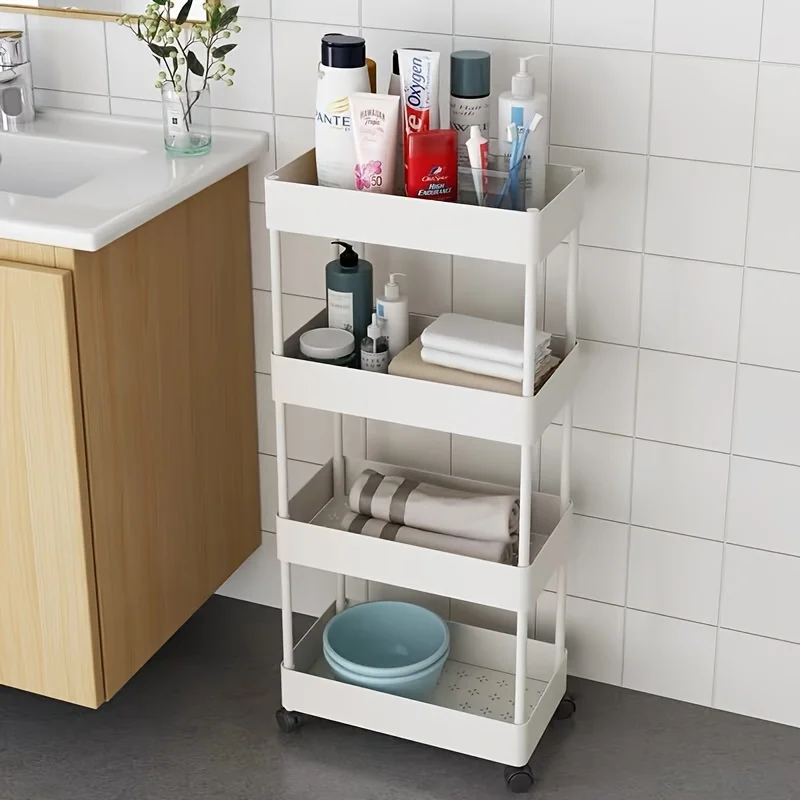 Floor to ceiling kitchen movable storage rack, bathroom crevice storage rack, beauty salon trolley