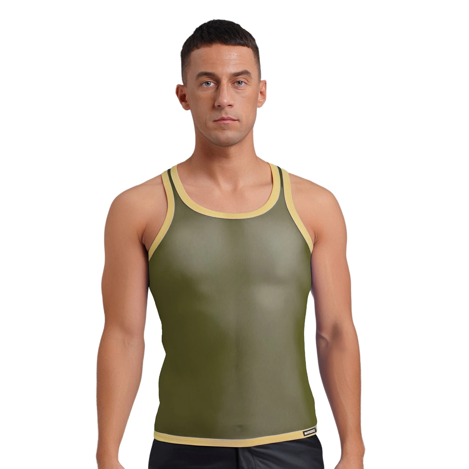 

Men Summer Casual Mesh Vest U Neck Sleeveless Contrast Color Fishnet Breathable Wrestling Tank Tops Bodybuilding Gym Sports