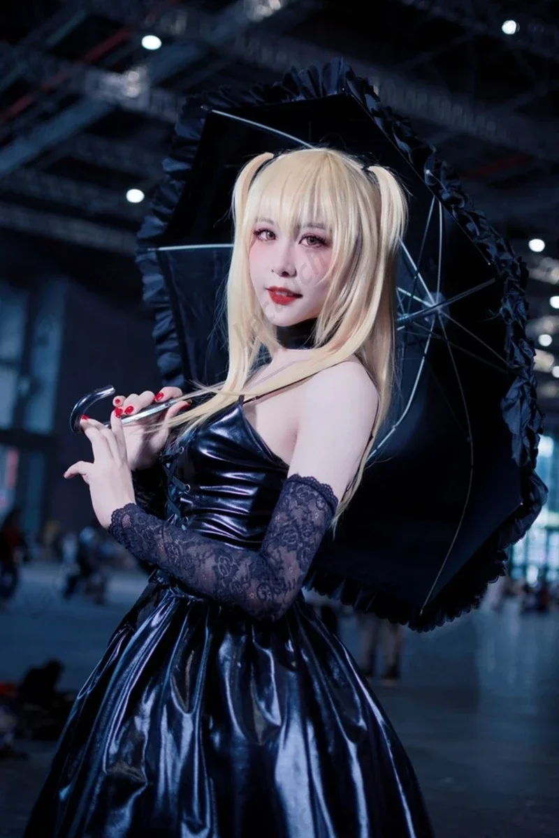 Disfraz de Cosplay de Death Note Misa Amane, Vestido Sexy de Cuero, Joyas para el Cuello, Collar, Uniforme, Atuendo de Halloween, Peluca