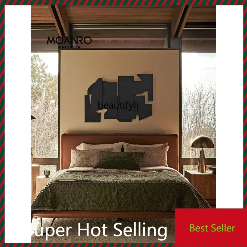 

QQ132 Leather Bed Master Bedroom Chinese Style Italian Minimalist Bed Light Luxury Solid Wood Double Bed