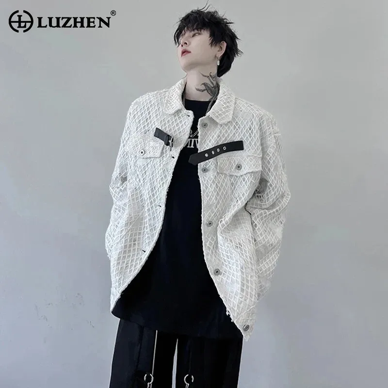 LUZHEN 2024 Personalized New High Street Original Mesh Hollow Out Splicing Design Casual Jacket Men Trendy Coat Handsome LZ7476