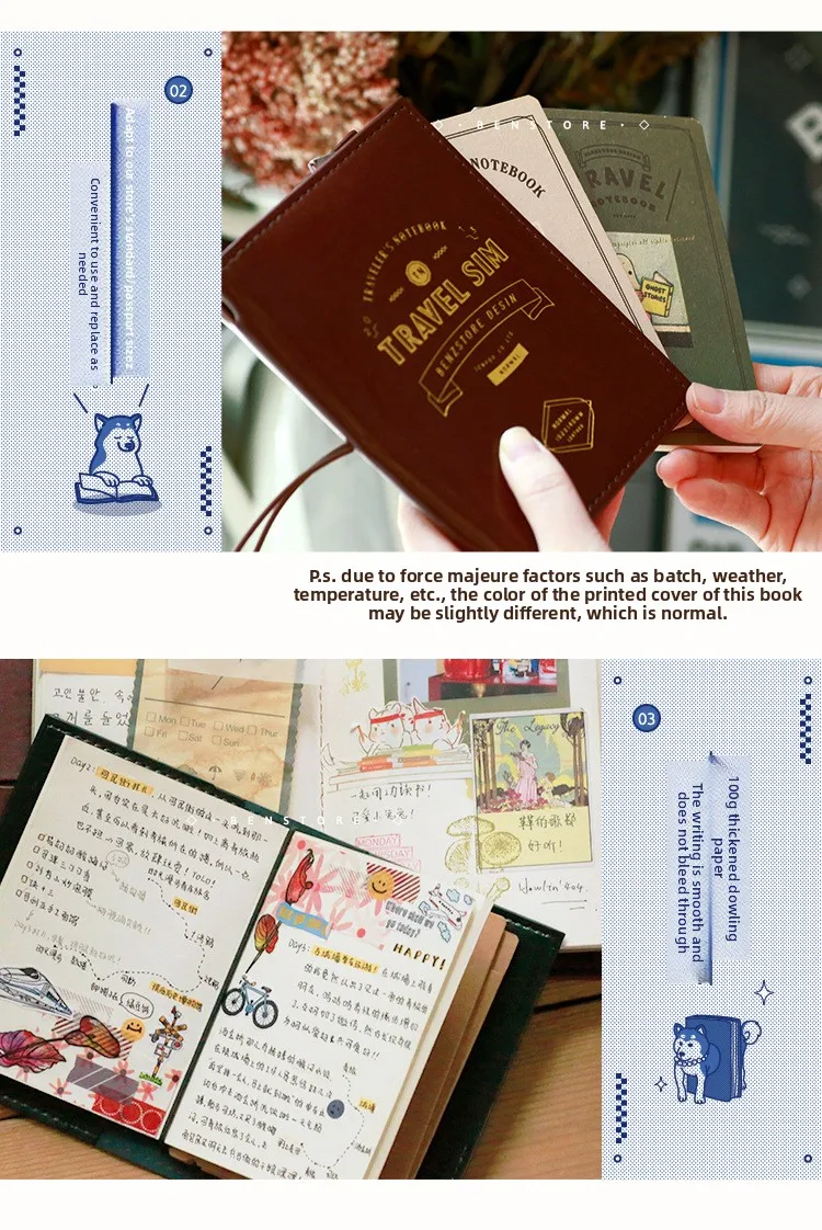 Isi Ulang Buku Catatan Loose-Leaf Fromthenon Travel TN, Kertas Dalam Kotak-kotak Kosong, Sampul Berwarna Tema Vintage, Halaman Pengganti