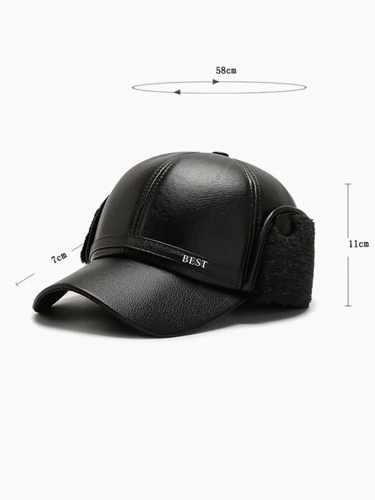 Lässige Herren-Baseballkappe aus weichem Leder mit Bündchen für mittlere und ältere Menschen, warm für den Winter – Detail 1